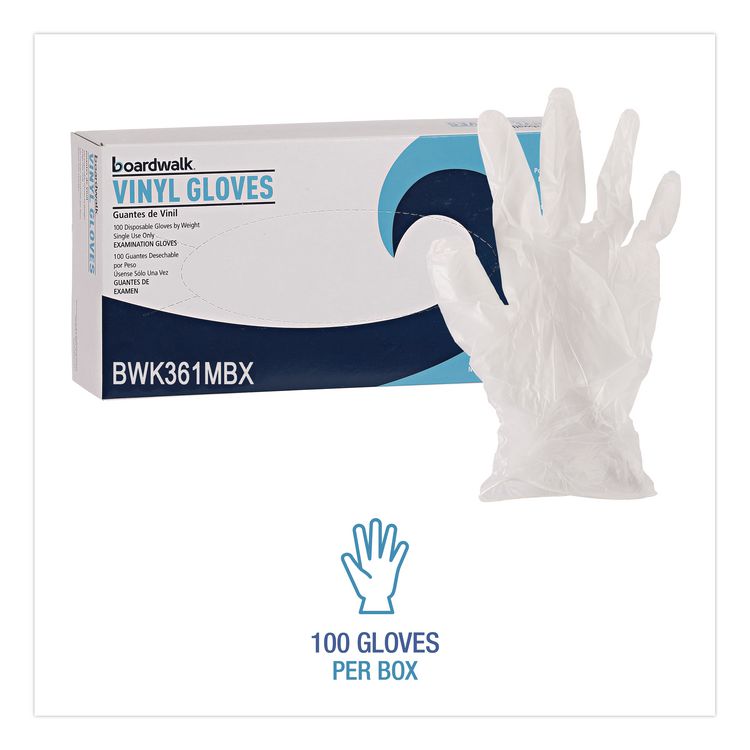Exam Vinyl Gloves, Powder-Free, Medium, 3.6 mil Thick, 9.5" Long, Clear, 100/Box