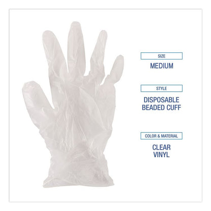 Exam Vinyl Gloves, Powder-Free, Medium, 3.6 mil Thick, 9.5" Long, Clear, 100/Box