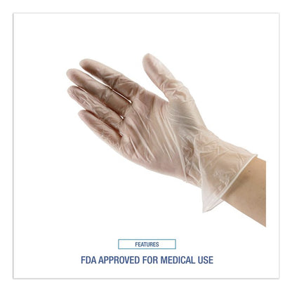 Exam Vinyl Gloves, Powder-Free, Medium, 3.6 mil Thick, 9.5" Long, Clear, 100/Box