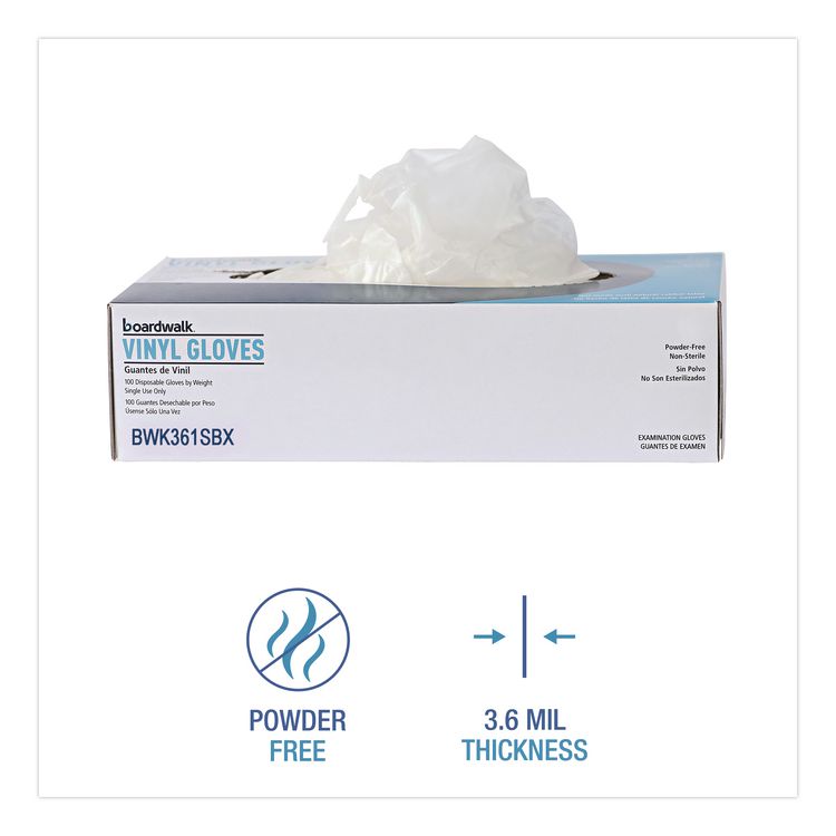 Exam Vinyl Gloves, Powder-Free, Small, 3.6 mil Thick, 9.5" Long, Clear, 100/Box