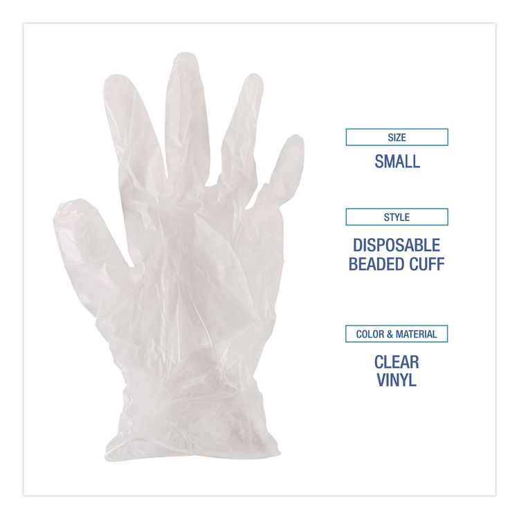 Exam Vinyl Gloves, Powder-Free, Small, 3.6 mil Thick, 9.5" Long, Clear, 100/Box