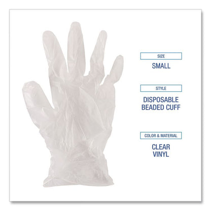 Exam Vinyl Gloves, Powder-Free, Small, 3.6 mil Thick, 9.5" Long, Clear, 100/Box, 10 Boxes/Carton