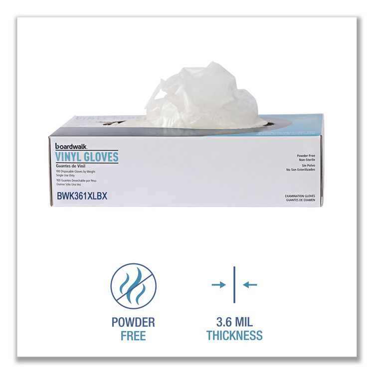 Exam Vinyl Gloves, Powder-Free, X-Large, 3.6 mil Thick, 9.5" Long, Clear, 100/Box