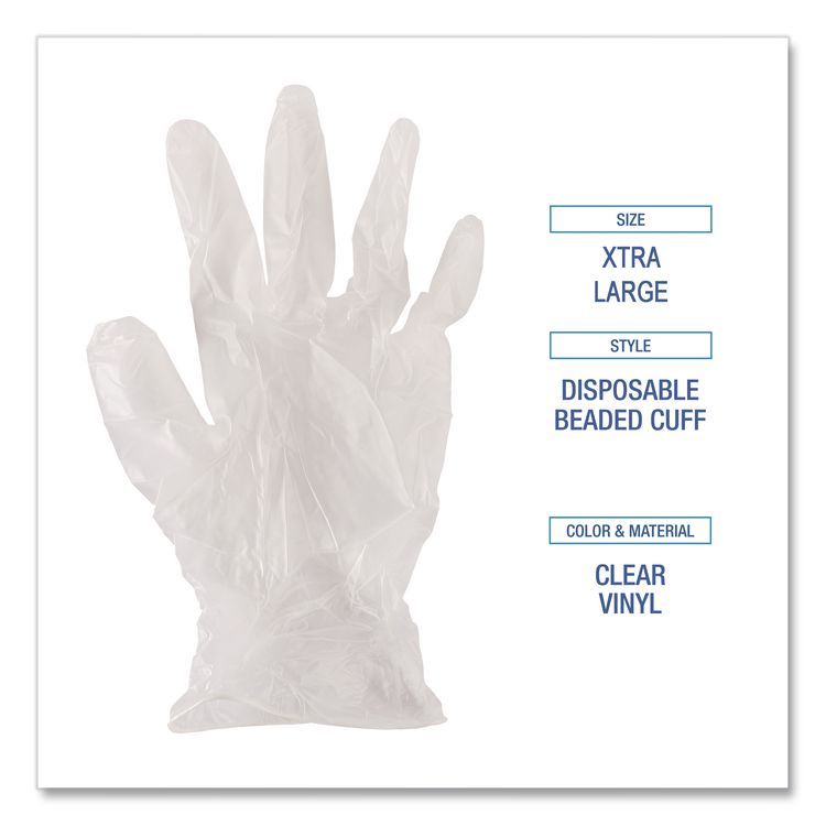 Exam Vinyl Gloves, Powder-Free, X-Large, 3.6 mil Thick, 9.5" Long, Clear, 100/Box