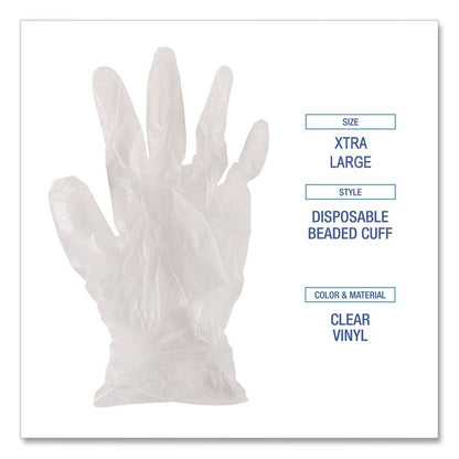 Exam Vinyl Gloves, Powder-Free, X-Large, 3.6 mil Thick, 9.5" Long, Clear, 100/Box