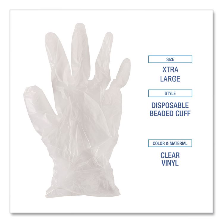 Exam Vinyl Gloves, Powder-Free, X-Large, 3.6 mil Thick, 9.5" Long, Clear, 100/Box, 10 Boxes/Carton
