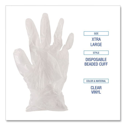 Exam Vinyl Gloves, Powder-Free, X-Large, 3.6 mil Thick, 9.5" Long, Clear, 100/Box, 10 Boxes/Carton