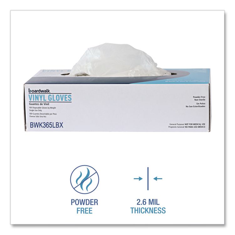 General Purpose Vinyl Gloves, Powder-Free, Large, 2.6 mil Thick, 9.5" Long, Clear, 100/Box, 10 Boxes/Carton