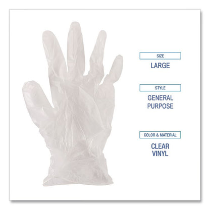 General Purpose Vinyl Gloves, Powder-Free, Large, 2.6 mil Thick, 9.5" Long, Clear, 100/Box, 10 Boxes/Carton