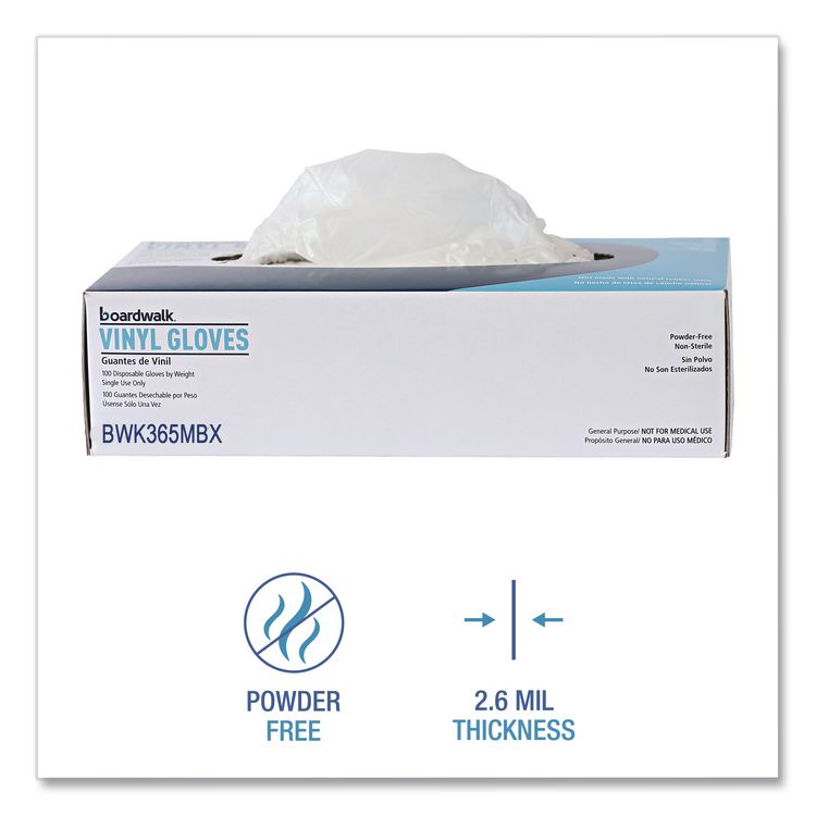 General Purpose Vinyl Gloves, Powder-Free, Medium, 2.6 mil Thick, 9.5" Long, Clear, 100/Box, 10 Boxes/Carton