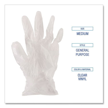 General Purpose Vinyl Gloves, Powder-Free, Medium, 2.6 mil Thick, 9.5" Long, Clear, 100/Box, 10 Boxes/Carton