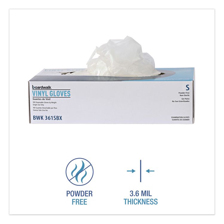 Exam Vinyl Gloves, Powder-Free, Large, 3.6 mil Thick, 9.5" Long, Clear, 100/Box