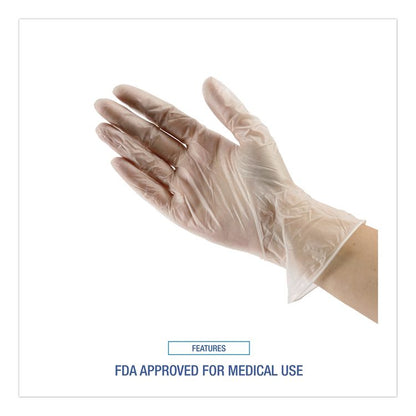 Exam Vinyl Gloves, Powder-Free, Large, 3.6 mil Thick, 9.5" Long, Clear, 100/Box