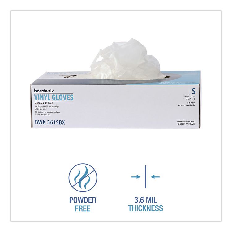 Exam Vinyl Gloves, Powder-Free, Large, 3.6 mil Thick, 9.5" Long, Clear, 100/Box, 10 Boxes/Carton