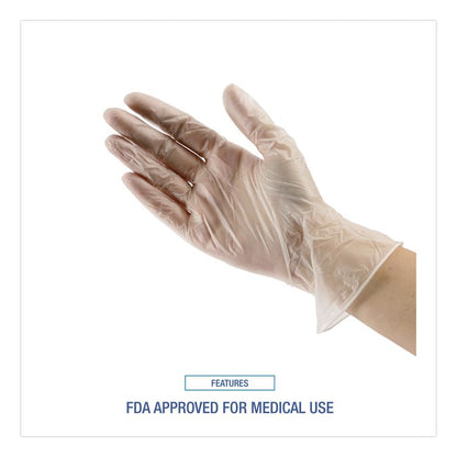 Exam Vinyl Gloves, Powder-Free, Large, 3.6 mil Thick, 9.5" Long, Clear, 100/Box, 10 Boxes/Carton