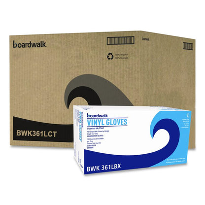 Exam Vinyl Gloves, Powder-Free, Large, 3.6 mil Thick, 9.5" Long, Clear, 100/Box, 10 Boxes/Carton