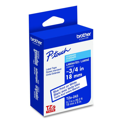 TZe Standard Adhesive Laminated Labeling Tape, 0.7" x 26.2 ft, Blue on White