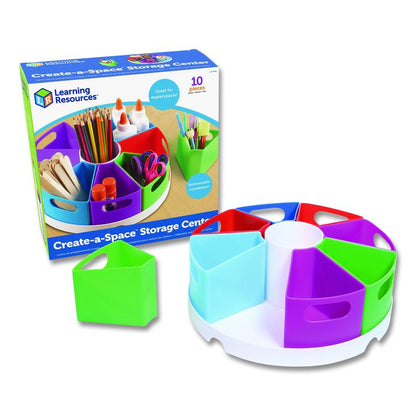 Create-a Space Storage Center, 9 Compartments 12" dia x 4"h, Assorted Colors, Plastic