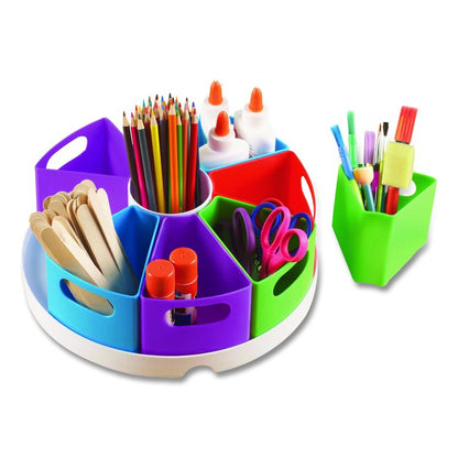 Create-a Space Storage Center, 9 Compartments 12" dia x 4"h, Assorted Colors, Plastic