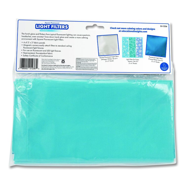 Fluorescent Light Filter Covers, Square, 2 ft x 2 ft, Tranquil Blue, 4 Covers