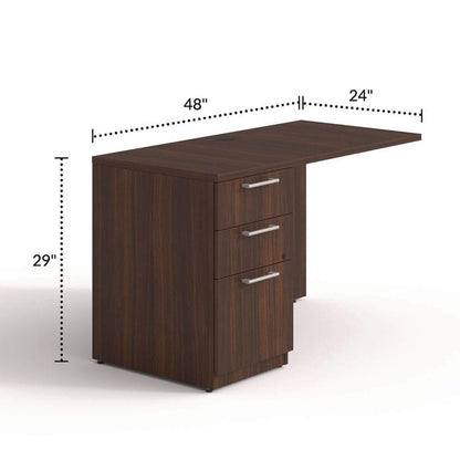 Alera Seville Series Desk Return with Pedestal, Left, 48" x 24" x 29", Mahogany