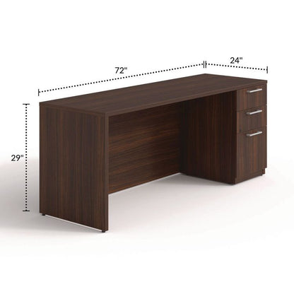 Alera Seville Series Credenza with Pedestal, Right Pedestal, 72w x 24d x 29h, Mahogany