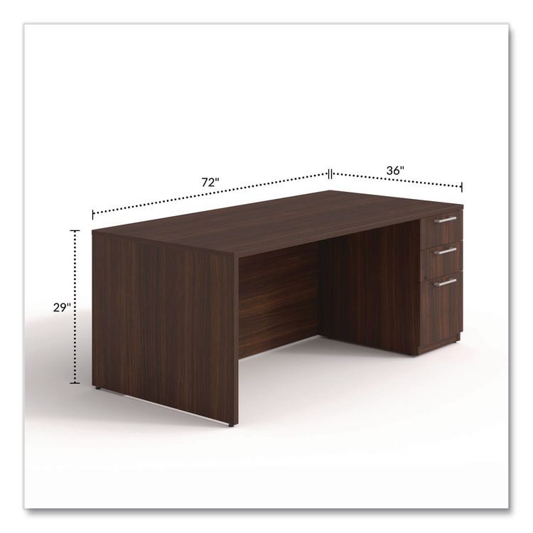 Alera Seville Series Single Pedestal Desk, Right Pedestal, 72" x 36" x 29", Mahogany