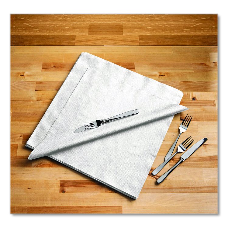 Linen-Feel Flat Napkins, 1-Ply, 14 x 14, White, 1,000/Carton