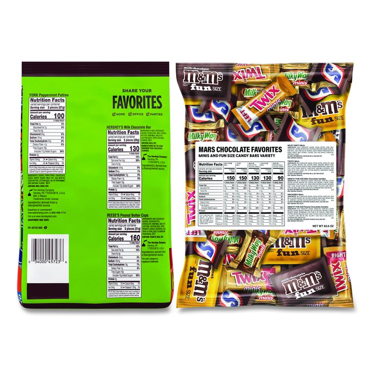 Assortment Milk Chocolate/Mar's Chocolate Favorites, 30.22 oz Bag and 62.6 oz Bag/Carton