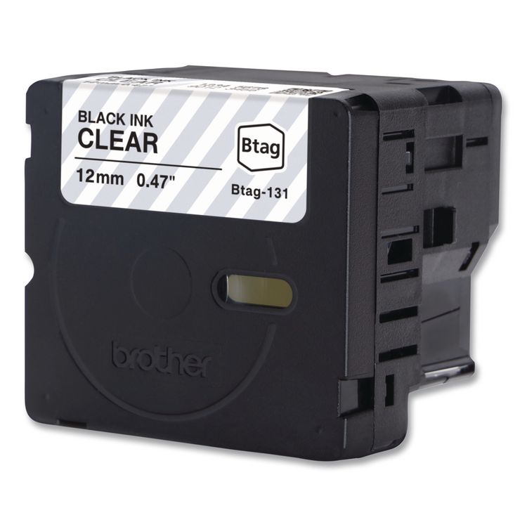 Genuine P-Touch BTAG Label Tapes, 0.47" x 13.1 ft, Black on Clear