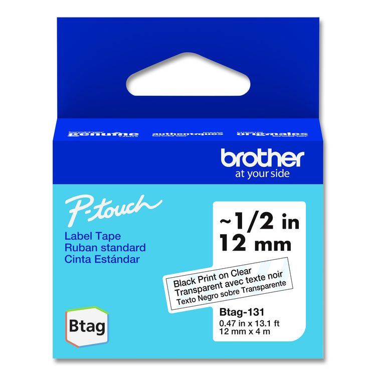 Genuine P-Touch BTAG Label Tapes, 0.47" x 13.1 ft, Black on Clear