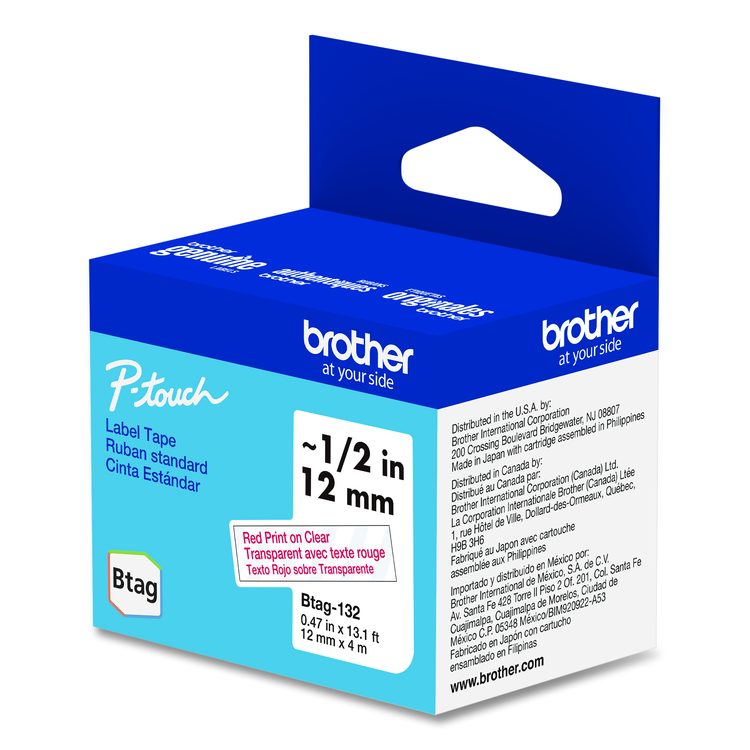 Genuine P-Touch BTAG Label Tapes, 0.47" x 13.1 ft, Red on Clear
