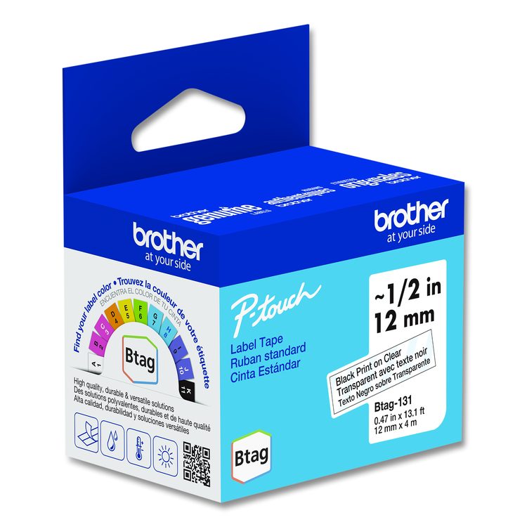 Genuine P-Touch BTAG Label Tapes, 0.47" x 13.1 ft, Black on Clear