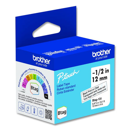 Genuine P-Touch BTAG Label Tapes, 0.47" x 13.1 ft, Black on Clear