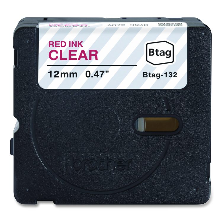 Genuine P-Touch BTAG Label Tapes, 0.47" x 13.1 ft, Red on Clear