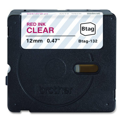 Genuine P-Touch BTAG Label Tapes, 0.47" x 13.1 ft, Red on Clear