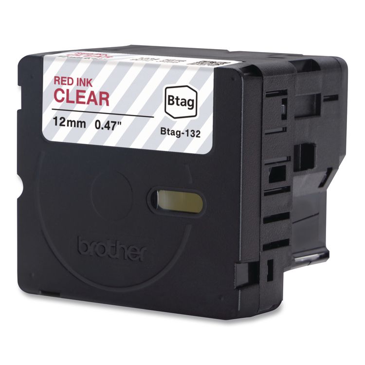 Genuine P-Touch BTAG Label Tapes, 0.47" x 13.1 ft, Red on Clear