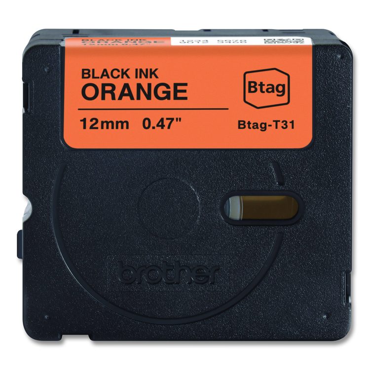 Genuine P-Touch BTAG Label Tapes, 0.47" x 13.1 ft, Black on Orange
