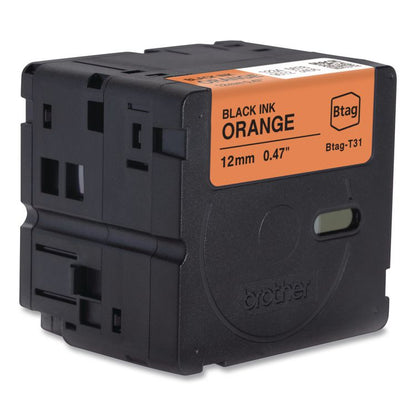 Genuine P-Touch BTAG Label Tapes, 0.47" x 13.1 ft, Black on Orange