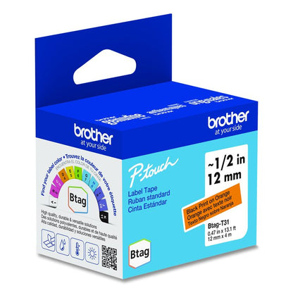 Genuine P-Touch BTAG Label Tapes, 0.47" x 13.1 ft, Black on Orange