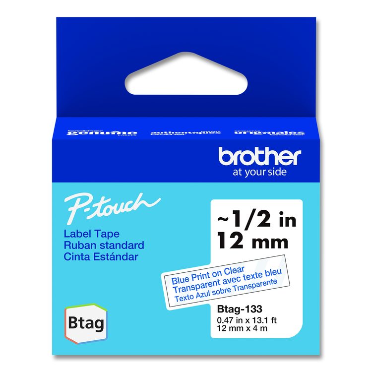Genuine P-Touch BTAG Label Tapes, 0.47" x 13.1 ft, Blue on Clear