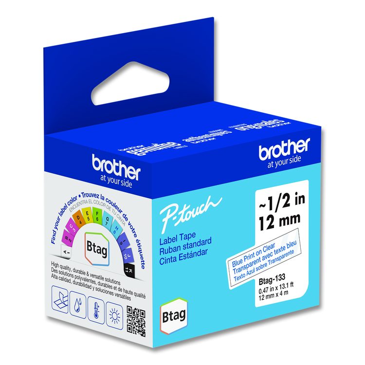 Genuine P-Touch BTAG Label Tapes, 0.47" x 13.1 ft, Blue on Clear