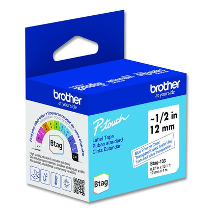 Genuine P-Touch BTAG Label Tapes, 0.47" x 13.1 ft, Blue on Clear