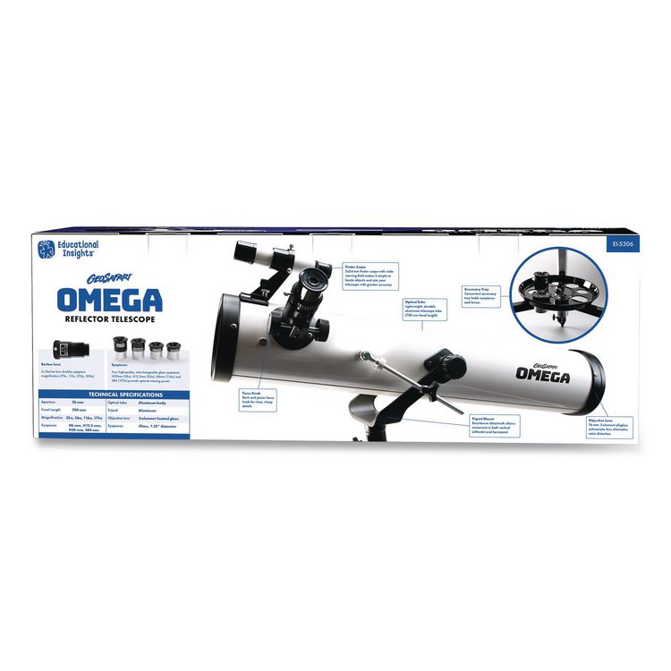 GeoSafari Omega Reflector Telescope,, 2 Elements, 35x to 300x Magnification, 76 mm Aperture, 700 mm Focal Length, White