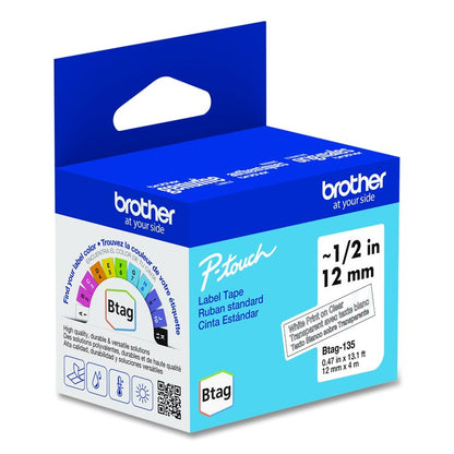 Genuine P-Touch BTAG Label Tapes, 0.47" x 13.1 ft, White on Clear