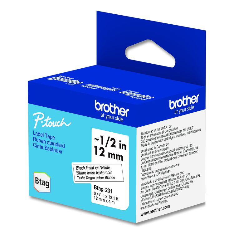 Genuine P-Touch BTAG Label Tapes, 0.47" x 13.1 ft, Black on White