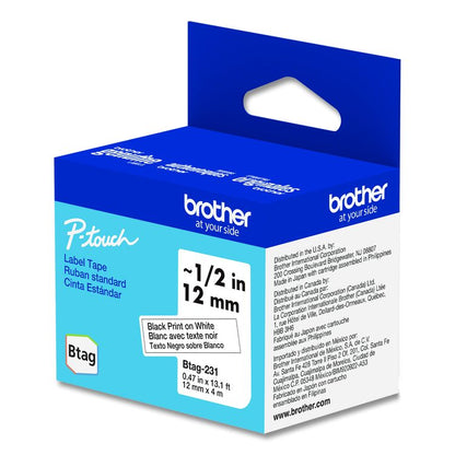 Genuine P-Touch BTAG Label Tapes, 0.47" x 13.1 ft, Black on White