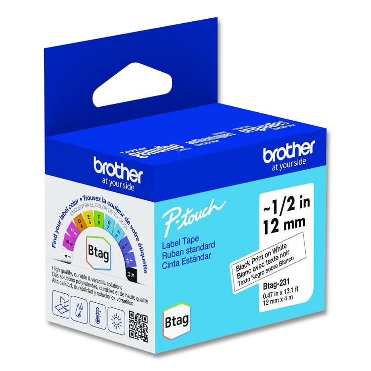 Genuine P-Touch BTAG Label Tapes, 0.47" x 13.1 ft, Black on White