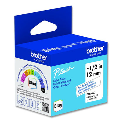 Genuine P-Touch BTAG Label Tapes, 0.47" x 13.1 ft, Blue on White