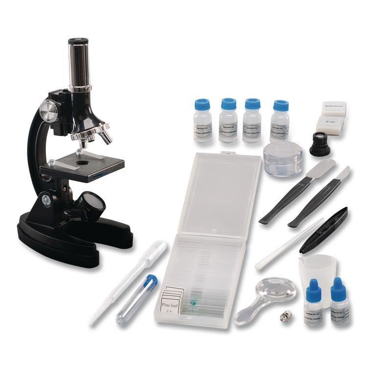 GeoSafari Micropro Microcope Set, 50x, 100x, 150x, 300x 600x Magnification, Plain Stage, Mirror Illuminator, Black, 95 Pieces